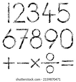 Set Of Different Black Rope Numbers Rubber Stamps And Math Symbols Arithmetic