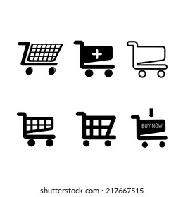 a set of different black shopping carts on a white background