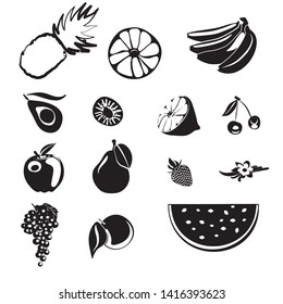 Set of different black simple fruits