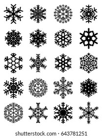 Set of different black snowflakes, illustration