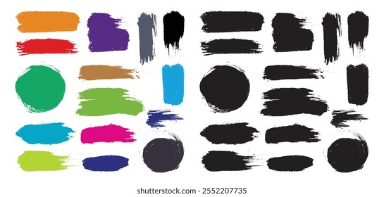 Set of different black splash and brush strokes, abstract art backgrounds