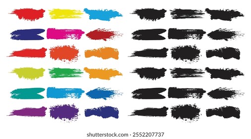 Set of different black splash and brush strokes, abstract art backgrounds