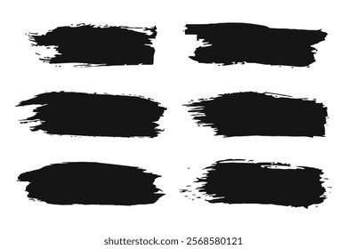 Set of different black splash and brush strokes, abstract art backgrounds