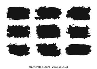 Set of different black splash and brush strokes, abstract art backgrounds
