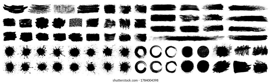 Set different black splash, collection brush strokes – stock vector