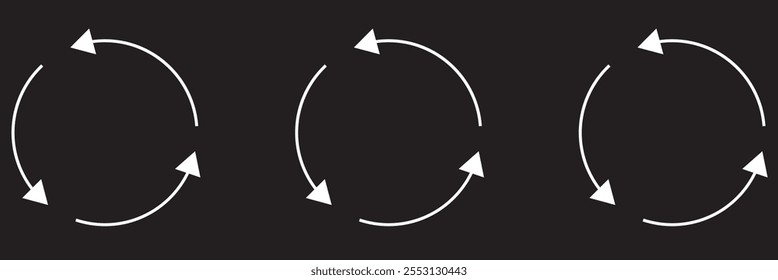 Set of different black vector arrows refresh, reload and process. Usable graphic elements and icons for the internet. Round arrows and isolated vector graphics.