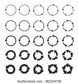 Set of different black vector arrows refresh, reload and process. Usable graphic elements and icons for the internet. Round arrows and isolated vector graphics.