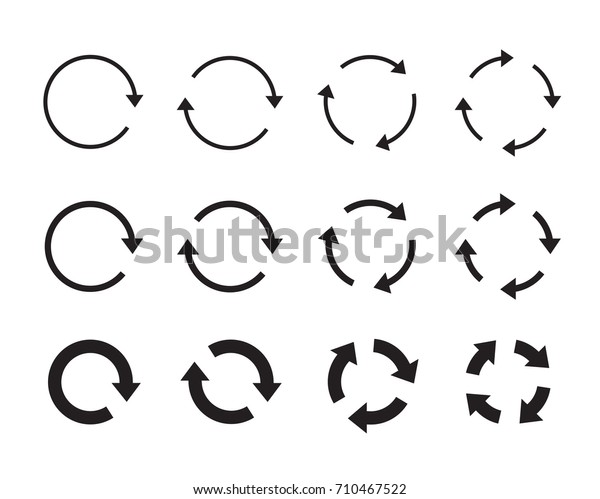 Set of different black\
vector arrows refresh, reload and process. Usable graphic elements\
and icons for the internet. Round arrows and isolated vector\
graphics.