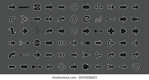 Conjunto de diferentes iconos de vector de flecha en blanco y negro gráfico de colección