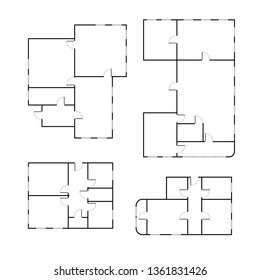Set of different black and white house floor plans on white