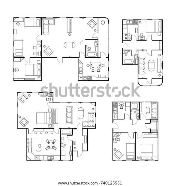 Set Different Black White House Floor Stock Vektorgrafik