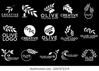 Set of different black and white silhouette circular laurel foliate and olive wreaths depicting an award, achievement, heraldry, nobility, emblem, logo. Vector illustration
