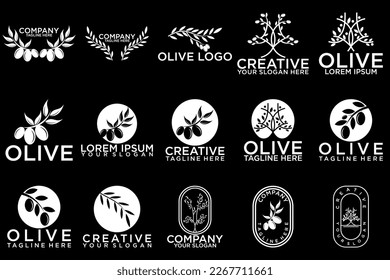 Conjunto de diferentes folletos de laurel circular en blanco y negro que representan un premio, logro, heráldica, nobleza, emblema, logotipo. Ilustración del vector