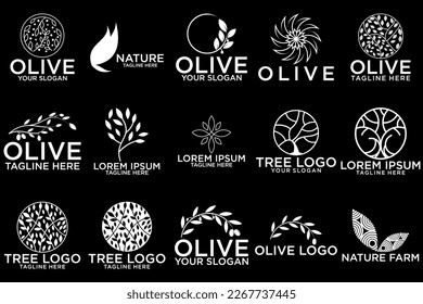 Set of different black and white silhouette circular laurel foliate and olive wreaths depicting an award, achievement, heraldry, nobility, emblem, logo. Vector illustration