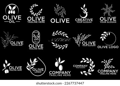 Set of different black and white silhouette circular laurel foliate and olive wreaths depicting an award, achievement, heraldry, nobility, emblem, logo. Vector illustration