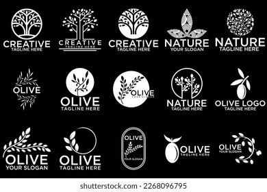 Set of different black and white silhouette circular laurel foliate and olive wreaths depicting an award, achievement, heraldry, nobility, emblem, logo. Vector illustration