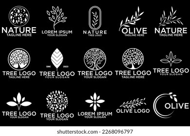 Set of different black and white silhouette circular laurel foliate and olive wreaths depicting an award, achievement, heraldry, nobility, emblem, logo. Vector illustration