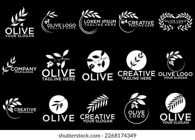 Set of different black and white silhouette circular laurel foliate and olive wreaths depicting an award, achievement, heraldry, nobility, emblem, logo. Vector illustration