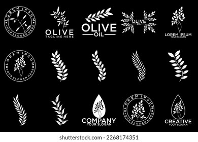 Set of different black and white silhouette circular laurel foliate and olive wreaths depicting an award, achievement, heraldry, nobility, emblem, logo. Vector illustration