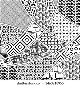 Set of different black and white zentangle patterns 
