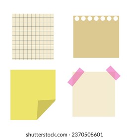 Set of different blank paper sheets. Sample, notepad, notebook, school, stationery, sticker, lined. Vector simple design.