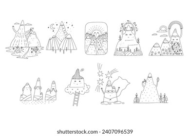 Set Different Blank and White Nature Mountain Print
