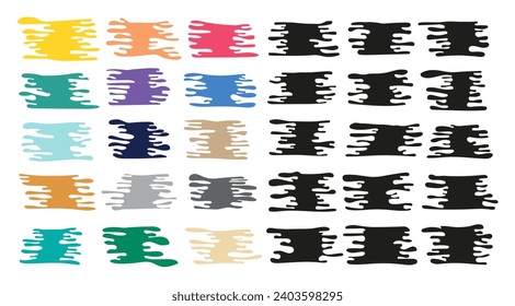 Set aus verschiedenen Bändern, Bretterformen. Schwarze, bunte Flecken sind einzeln auf weißem Hintergrund. Vektorgrafik.