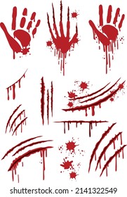 Set Of Different Blood Handprint Illustration