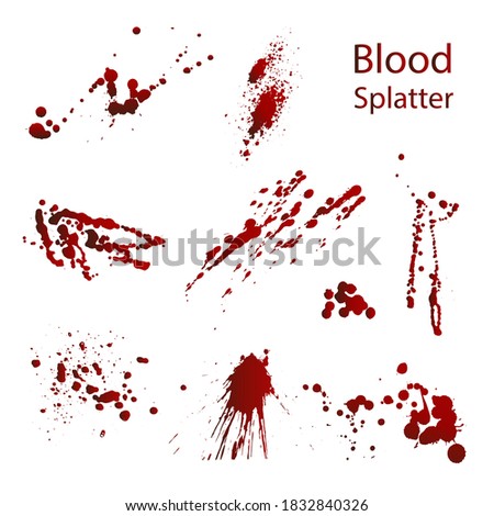 A set of different blood splashes,horrible drops,creepy splash.The Concept Of Halloween.