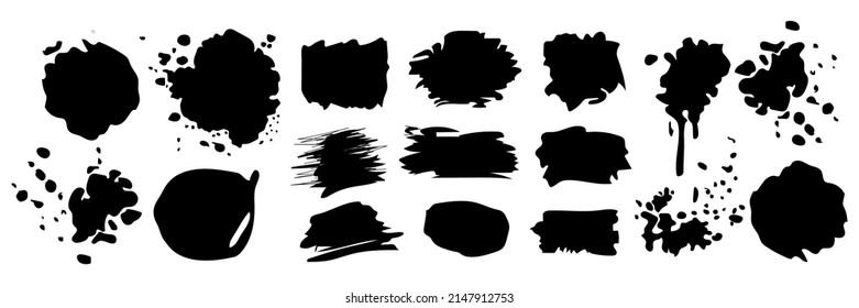 Set of different blotch shapes. Random abstract liquid shapes, round abstract organic elements. Pebble, drops and blobs silhouettes. Simple rounded shapes. Vector illustration