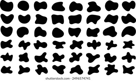 Set of different blotch shapes. Random blob liquid shape. Collection of pebble, drops and blobs silhouettes.