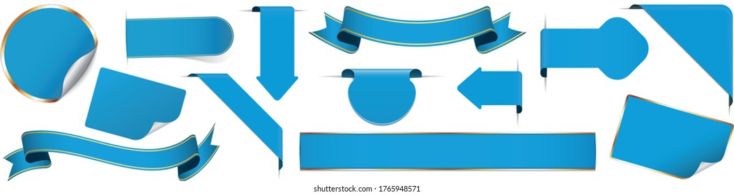 Satz verschiedener blauer Banner, Bänder, Aufkleber und andere Vektordesign-Elemente