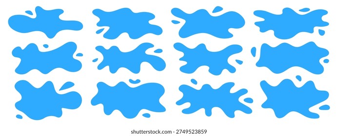 Set of different blue frame, splash puddle water vector elements
