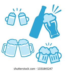 set different blue glass cups cheers icons illustration.-vector