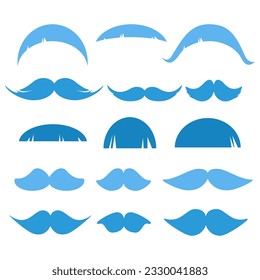 Set of different blue male mustaches