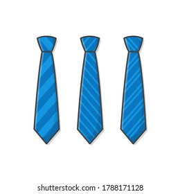 Set Of Different Blue Ties Vector Icon Illustration. Male Necktie, Men Fashion Style Trend. Necktie Flat Icon. Striped Ties Illustration