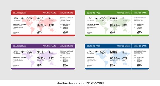 Set of different boarding pass isolated on a gray background. Vector illustration.