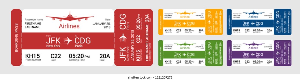 Set of different boarding pass isolated on a gray background. Vector illustration.