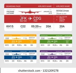 Set of different boarding pass isolated on a gray background. Vector illustration.