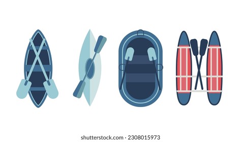 Set of different boats and oars.Vector illustration.