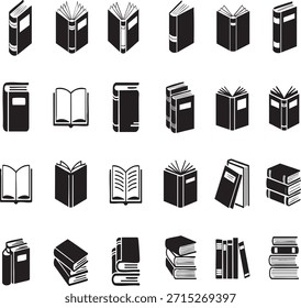 Conjunto de diferentes ícones de livro isolados em um fundo transparente