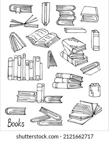 Set of different book silhouettes. Doodles. Vector illustration