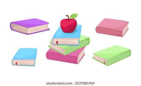 Set of different books in cartoon style.