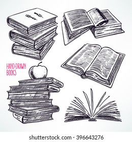Set of different books. hand-drawn illustration