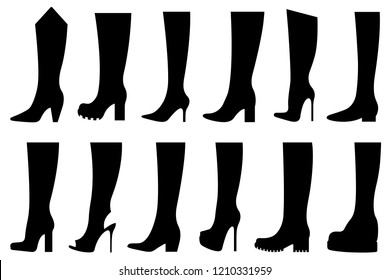 Set of different boots isolated on white