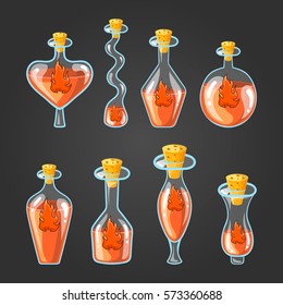 Set with different bottles of flame potion