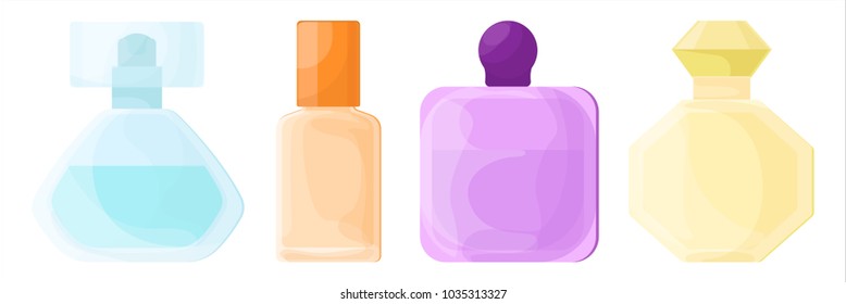 Set of different bottles of perfume. Vector illustration