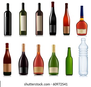 Set of different bottles. Vector illustration.