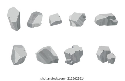 Set of different boulders. illustration in flat design Raster version
Rocks and stones single rubble for game art architecture design