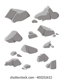 Set of different boulders. Rock stone set cartoon. Stones and rocks 